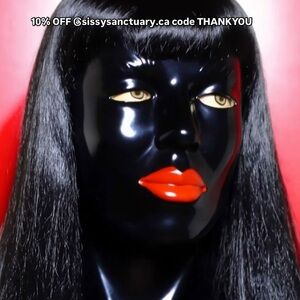 Sissy Crossdresser Black Latex mask BDSM Fetish with red Lipstick